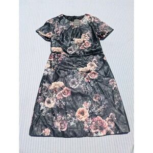 Oasis Black Faux Leather Floral Dress Women's Size 8 BNWT Party Cocktail